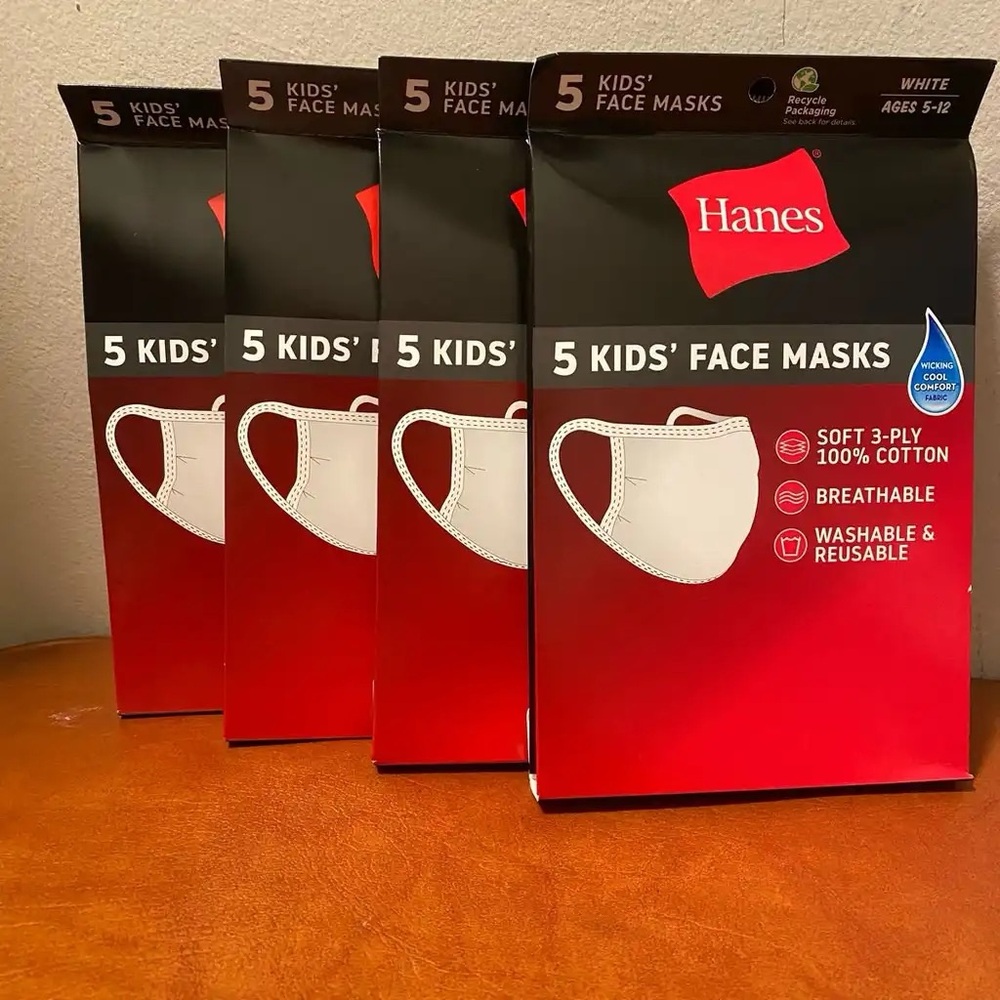 Bundle of 40 HANES Kids Face Masks All White Ages 5-12